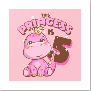 This Princess is 5 Girls 5th Birthday Pink Dinosaur Party Posters and Art